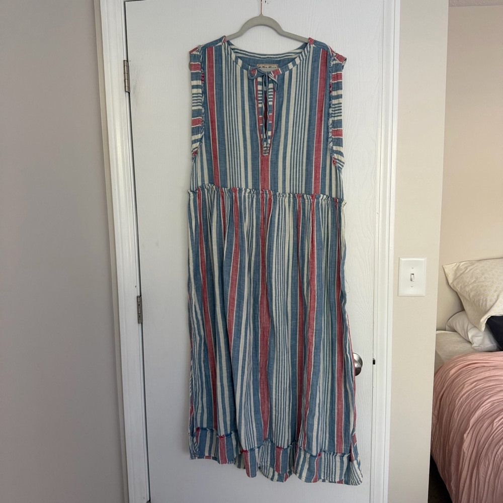 Free People We The Free Surf Stripe Maxi Top Cotton Linen Blend Beach Vacation - Picture 4 of 15